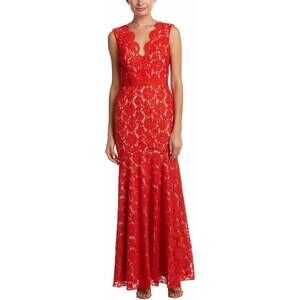NEW THEIA scalloped v-neck floral lace dress in red nude